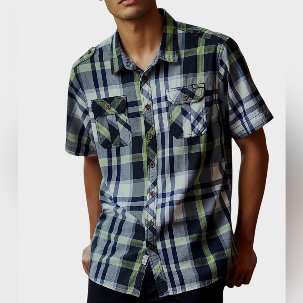 Decibel Authentic Clothing Men's Green and Blue Plaid Shirt. Size 2X.